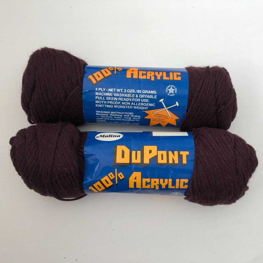 Vintage DuPont 100% Acrylic Skein Yarn Lot of 2 Brown New Malina Washable 3oz